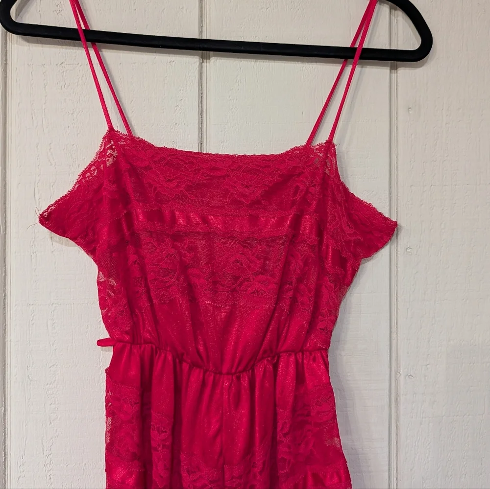 Vintage‎ Red Sheer Lace Nylon Teddy Lingerie Romper